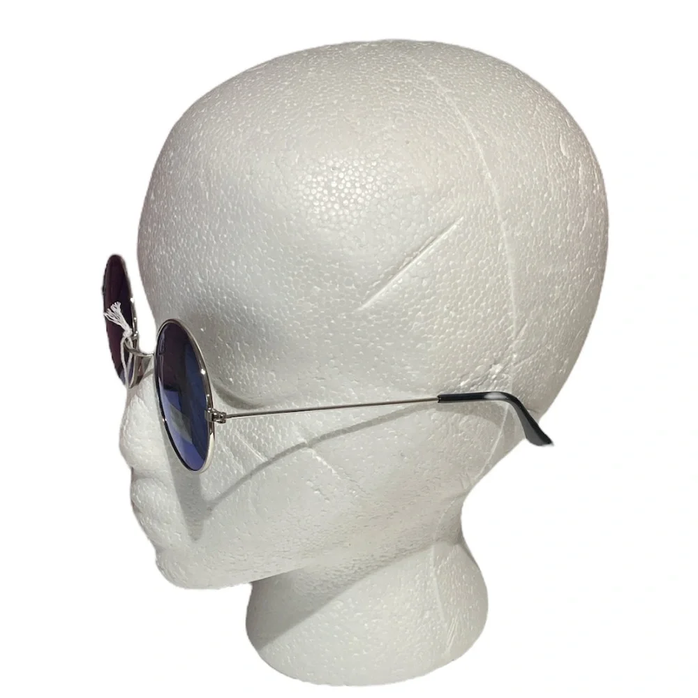 Petals and Peacocks Mathilda Round Sunglasses Blue Silver - Picture 2 of 5